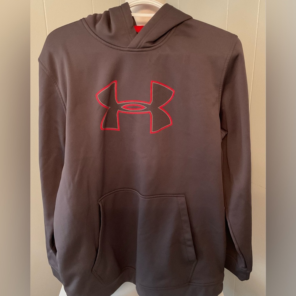 Under Armour Charcoal Hoodie with Vibrant Red Emblem